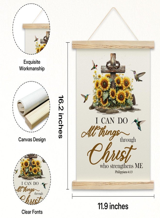 OZTEMETY Sunflower Christian Wall Art Decor, Religious Gifts for Women, Man, Religious Home Church Decor, Bible Verse Philippians 4 : 13 Canvas Hanging Banner, Christian Home Decor -A02 - Image 2